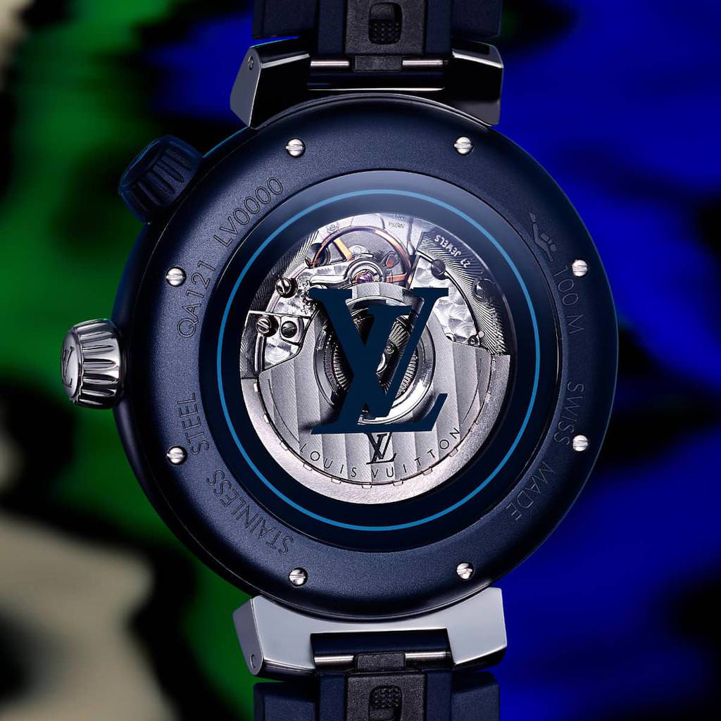 Louis Vuitton® Tambour Moon Dual Time, Quartz, 35MM, Diamonds Blue