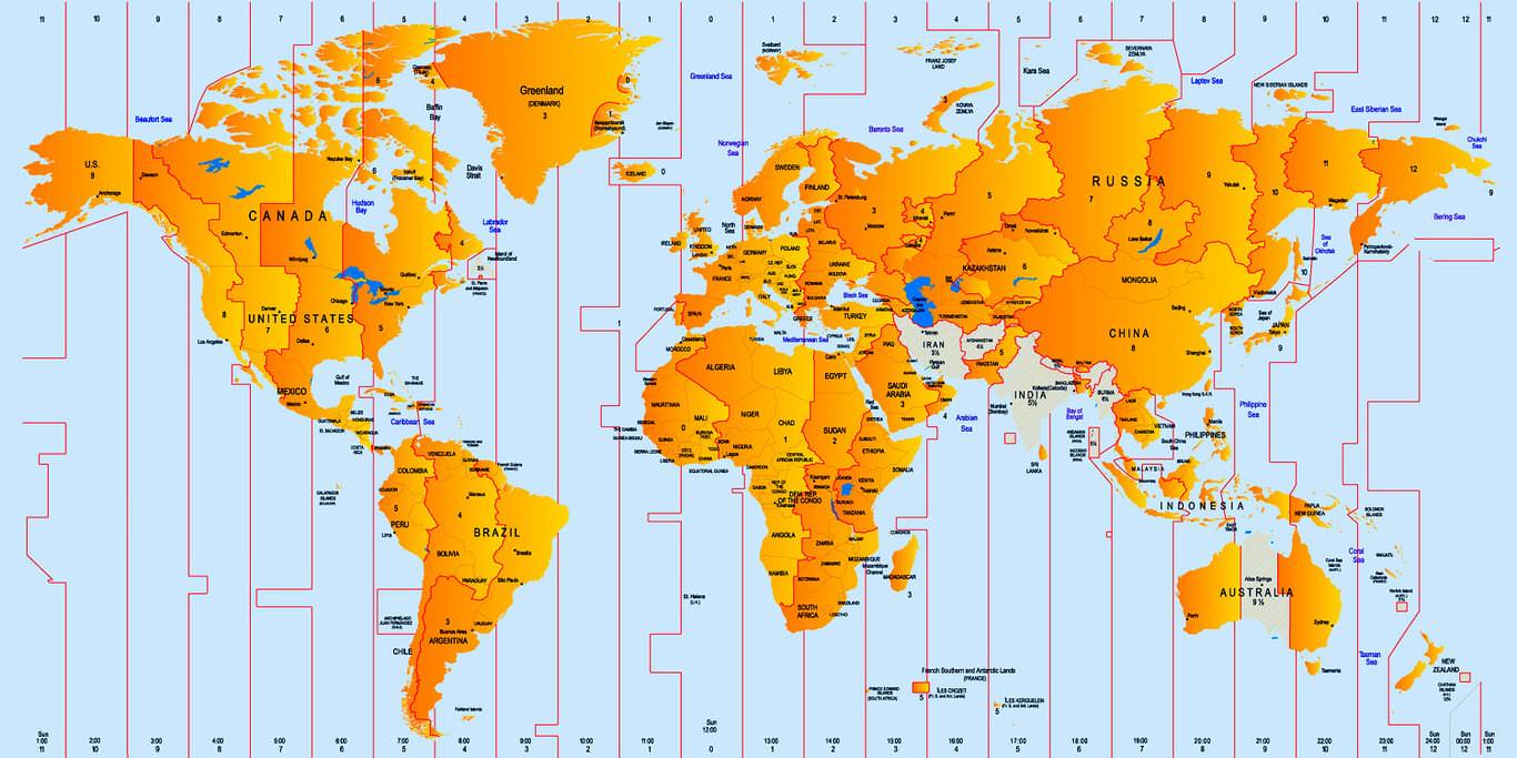 全球时区划分图地球图片