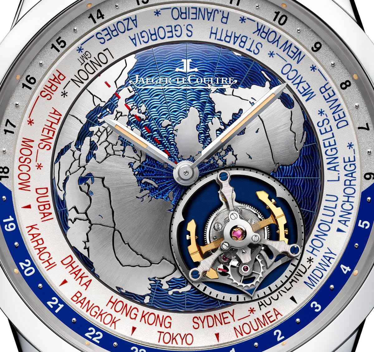 Jaeger-LeCoultre Geophysic Tourbillon Universal Time close-up dial