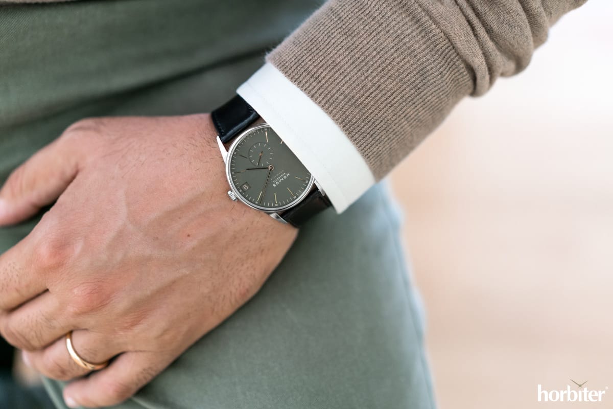 nomos glashuette orion neomatik 41 date olive gold 6
