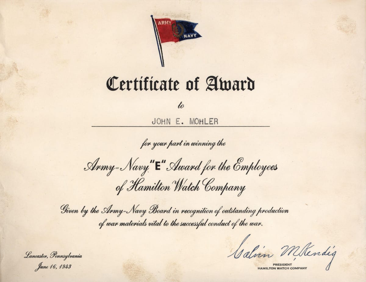 hamilton military army navy E award 1943