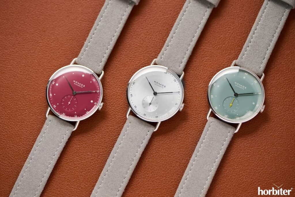 Nomos Glashütte Metro 33 All Silver, Muted Red e Sage