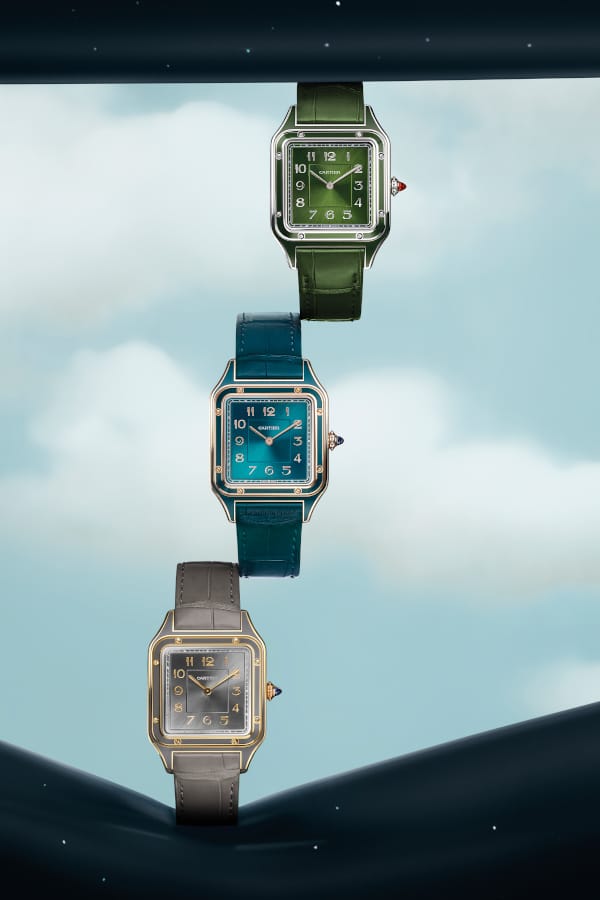 Cartier Santos Dumont verde oliva blu pavone grigio tortora