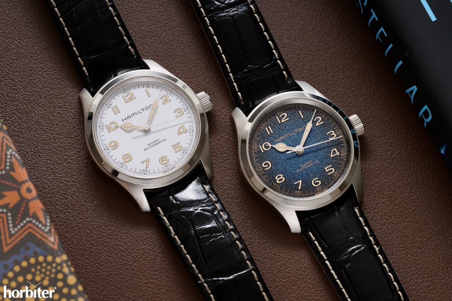 hamilton khaki field murph 38 white and blue